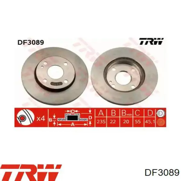 Передние тормозные диски DF3089 TRW