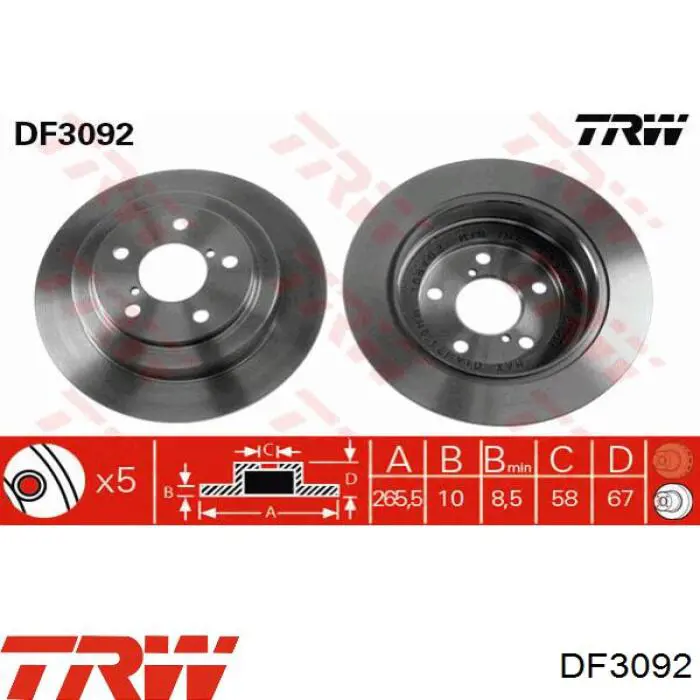 DF3092 TRW диск тормозной задний