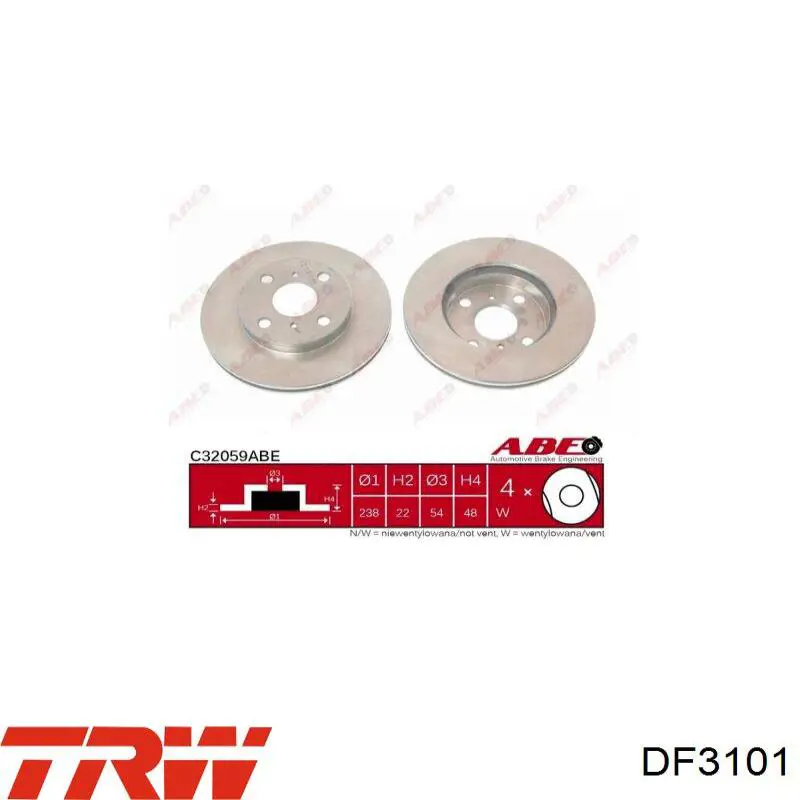 Передние тормозные диски DF3101 TRW