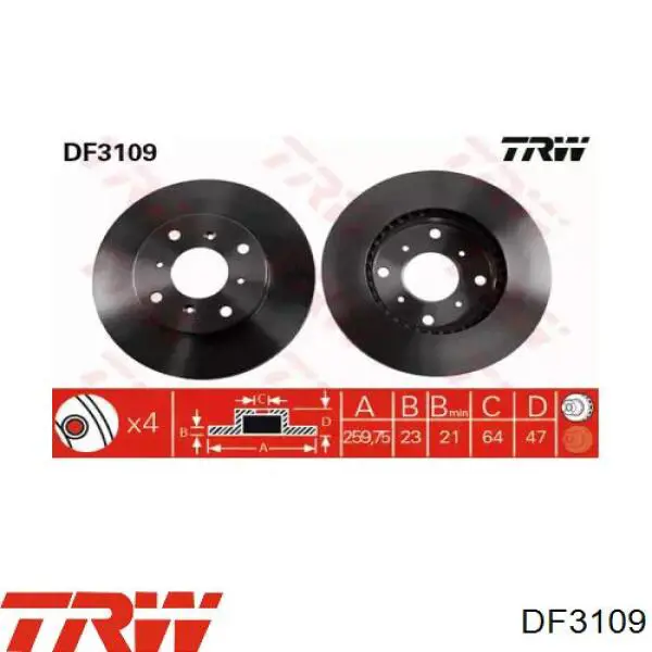 DF3109 TRW диск тормозной передний