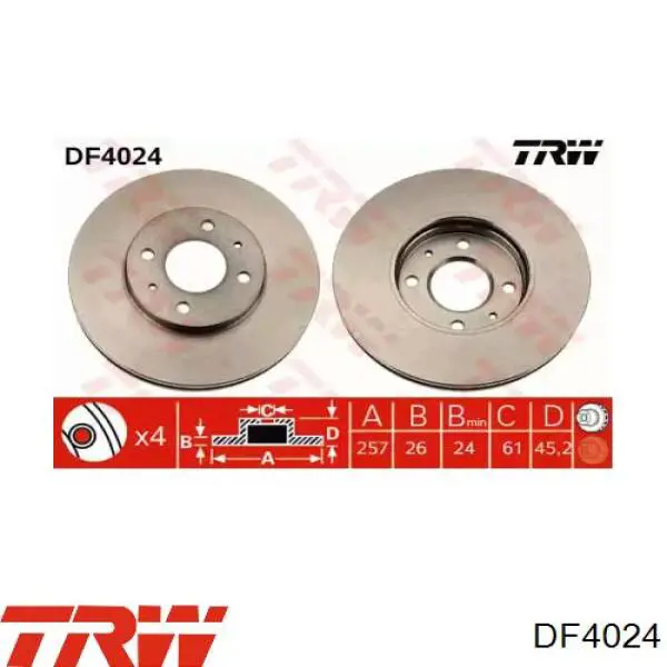 DF4024 TRW диск тормозной передний