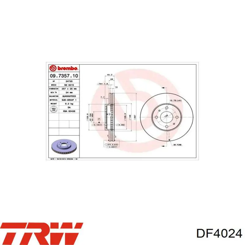 Передние тормозные диски DF4024 TRW