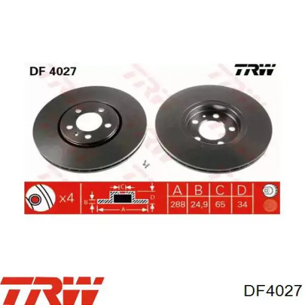 Тормоз дисковый передний TRW DF4027 цена, от 44.33 USD