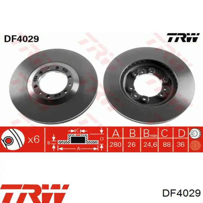 Тормоз дисковый передний TRW DF4029 цена, от 42.67 USD