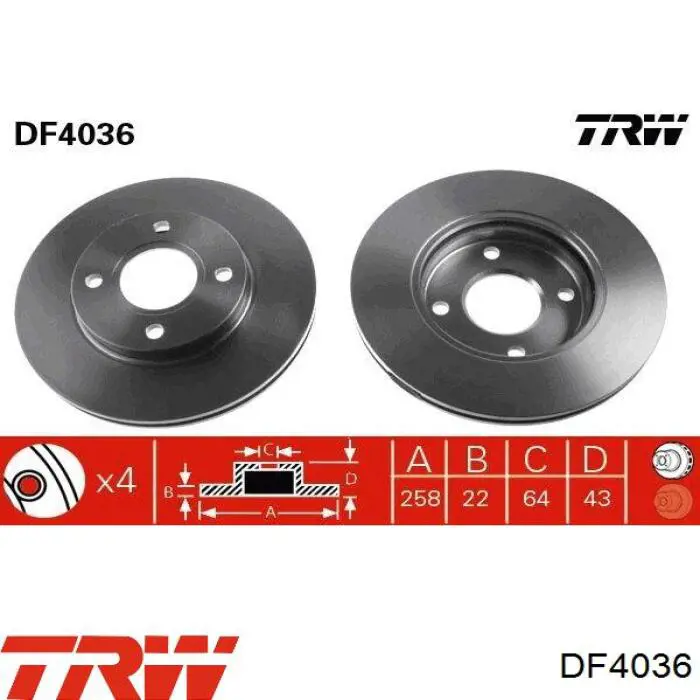 Передние тормозные диски DF4036 TRW