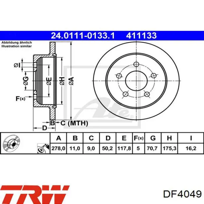 Задний дисковый тормоз TRW DF4049