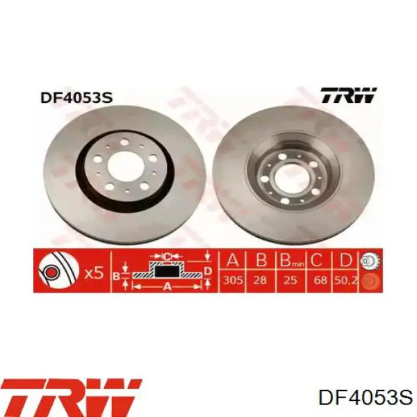 Тормоз дисковый передний TRW DF4053S цена, от 59.38 USD