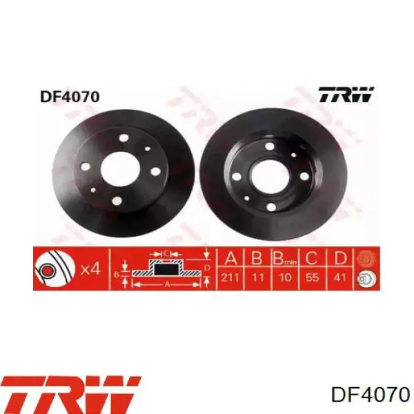 DF4070 TRW диск тормозной передний
