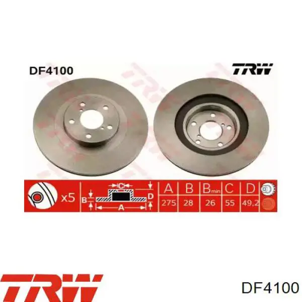 DF4100 TRW диск тормозной передний