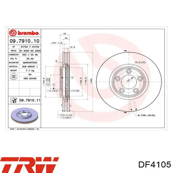 Передний тормозной диск TRW DF4105
