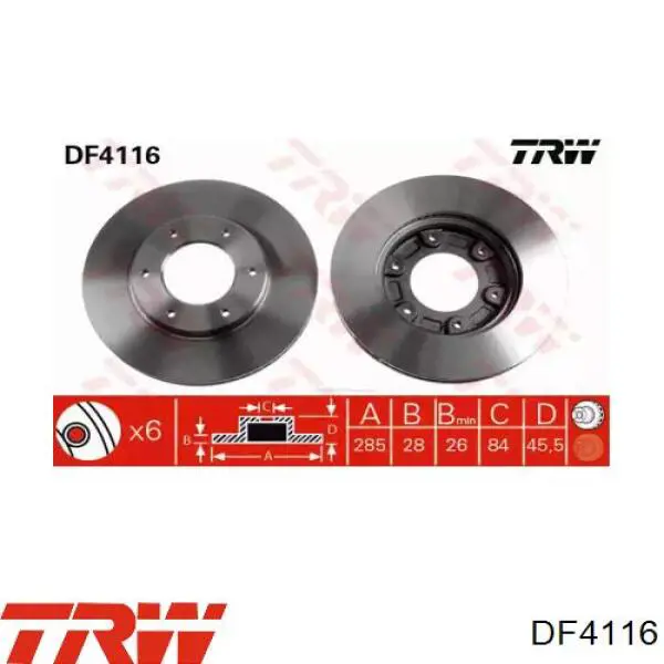 DF4116 TRW диск тормозной передний
