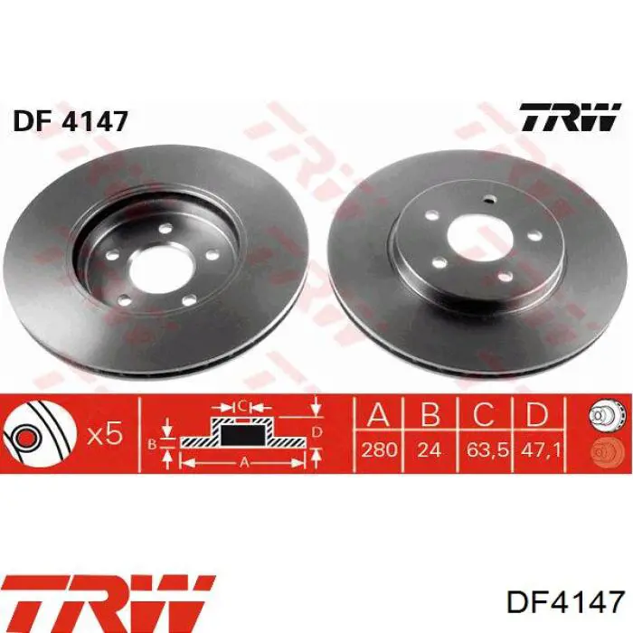 Freno de disco delantero DF4147 TRW