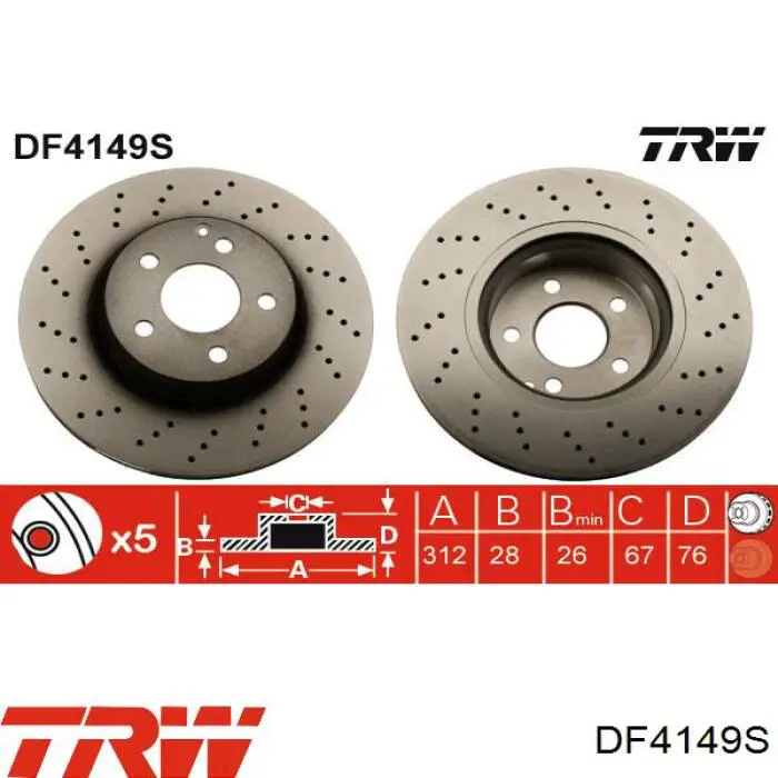 Передние тормозные диски DF4149S TRW