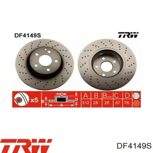 Disco de freno delantero DF4149S TRW