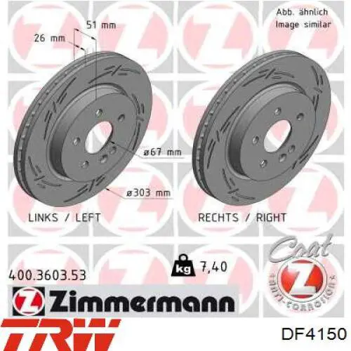 Тормоз дисковый передний TRW DF4150 цена, от 36.40 USD