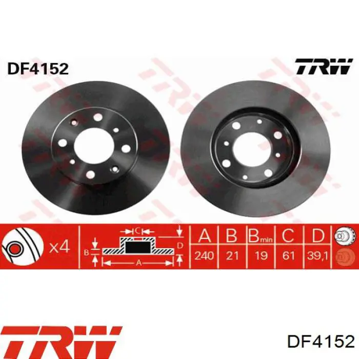 Передние тормозные диски DF4152 TRW