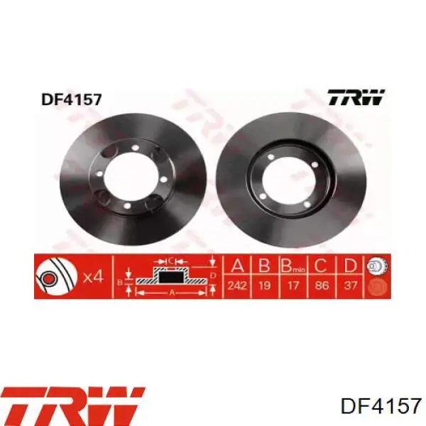DF4157 TRW диск тормозной передний