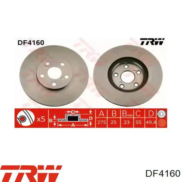 Передний тормозной диск TRW DF4160