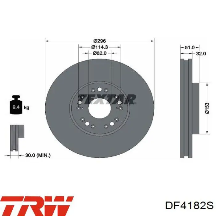 Передний тормозной диск TRW DF4182S