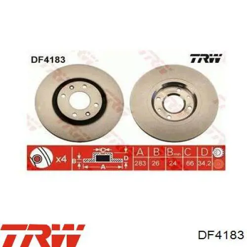 Передние тормозные диски DF4183 TRW