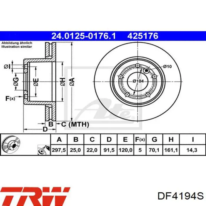 Передние тормозные диски DF4194S TRW