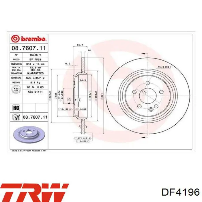 Тормозные диски DF4196 TRW