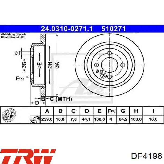 Тормозные диски DF4198 TRW
