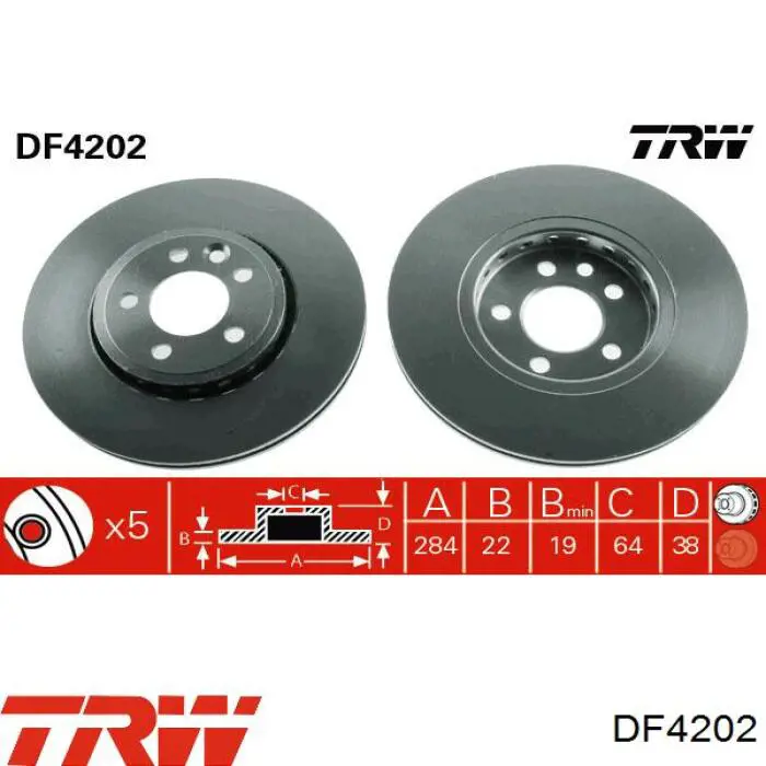 Тормоз дисковый передний TRW DF4202 цена, от 32.18 USD