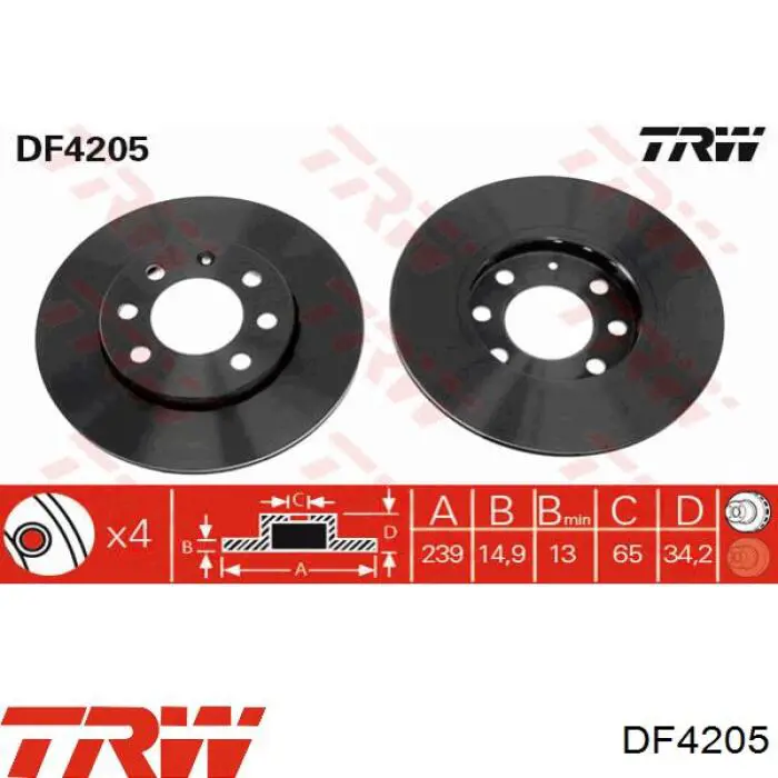 DF4205 TRW диск тормозной передний