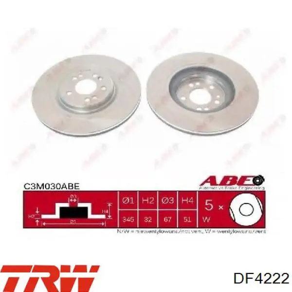 Передние тормозные диски DF4222 TRW