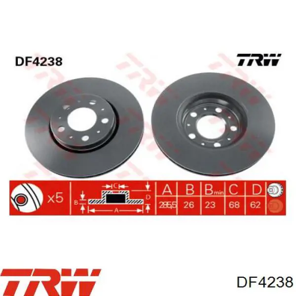 Передние тормозные диски DF4238 TRW
