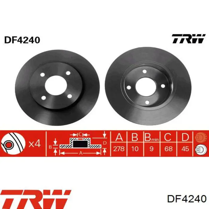 DF4240 TRW диск тормозной задний