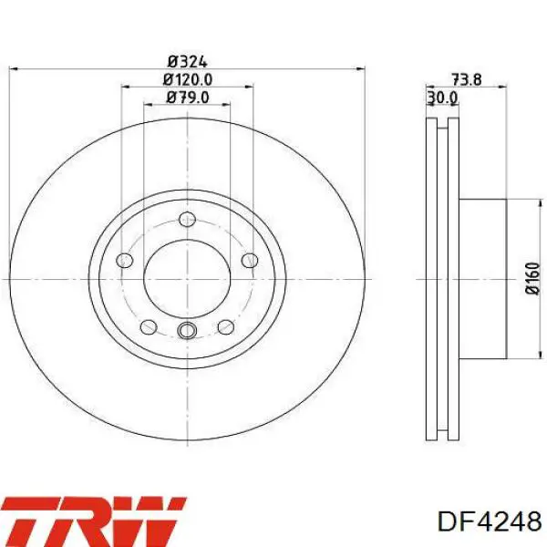 Тормоз дисковый передний TRW DF4248 цена, от 2902.55 UAH