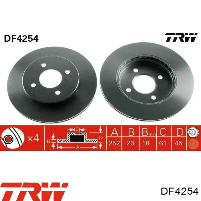 Тормоз дисковый передний TRW DF4254 цена, от 27.65 USD