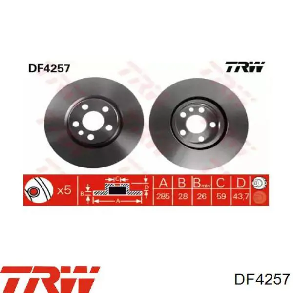 Тормоз дисковый передний TRW DF4257 цена, от 52.54 USD