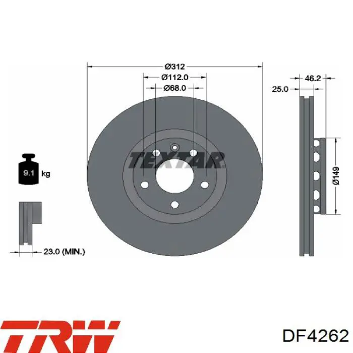 Передние тормозные диски DF4262 TRW