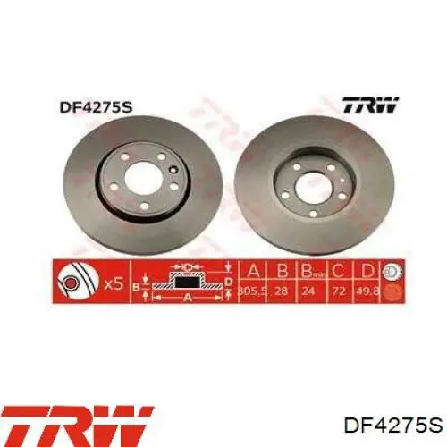 Диск гальмівний передній DF4275S TRW