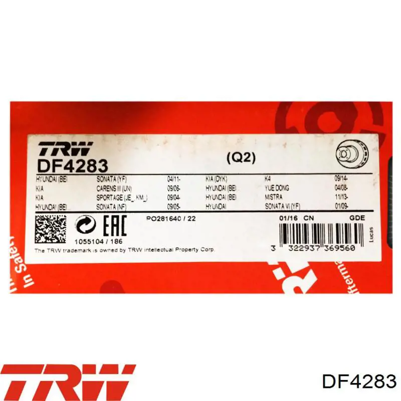 Передний тормозной диск TRW DF4283