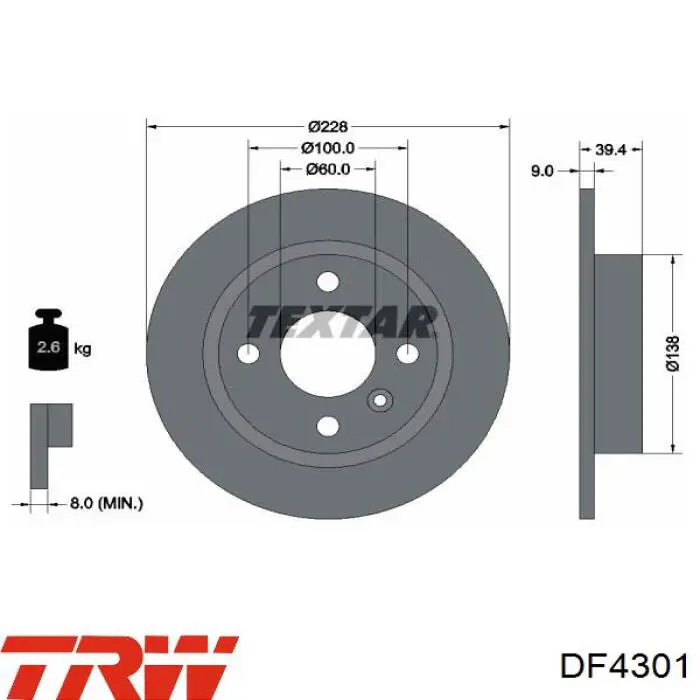 DF4301 TRW диск тормозной задний
