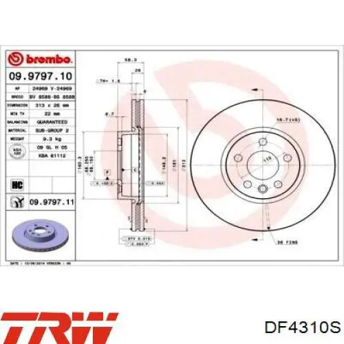 Передний тормозной диск TRW DF4310S