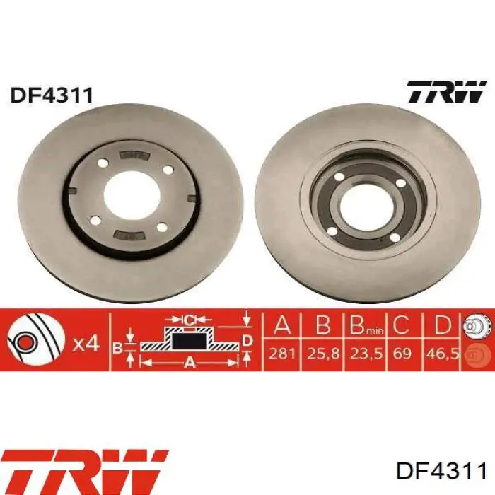 Передние тормозные диски DF4311 TRW