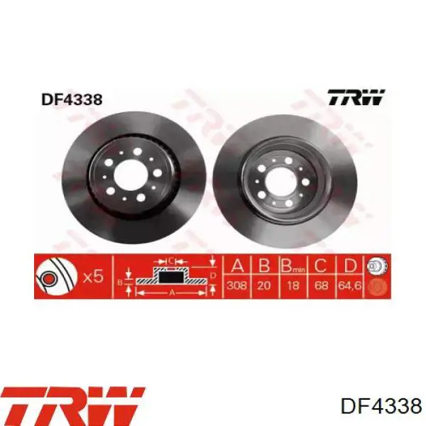 Задний тормозной диск TRW DF4338 цена, от 55.49 USD