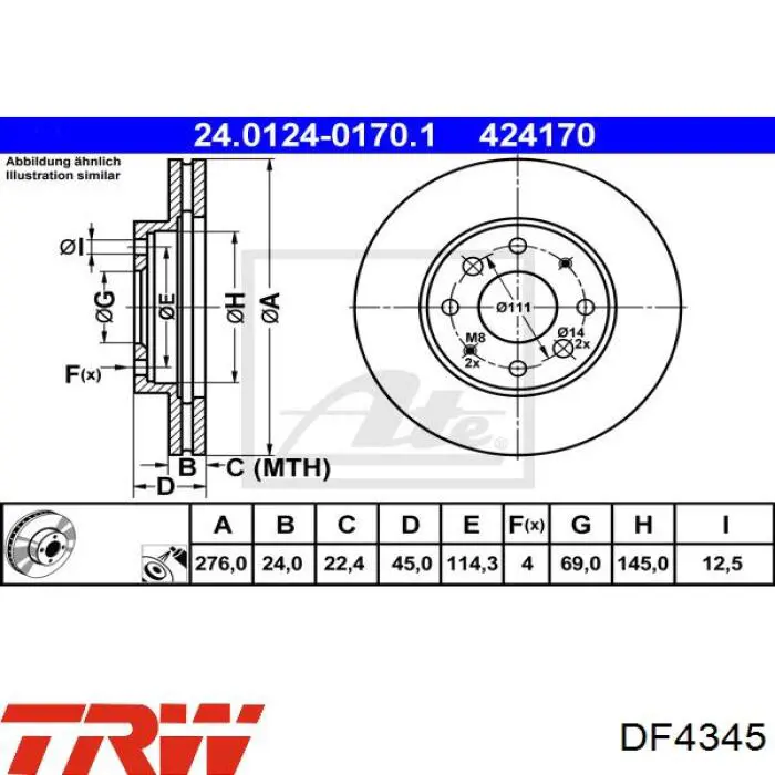 Передние тормозные диски DF4345 TRW