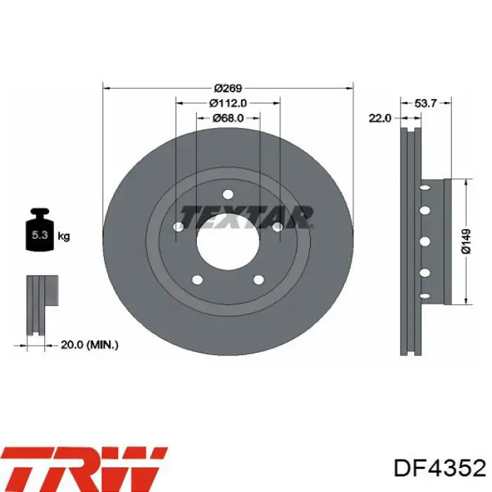 Задний дисковый тормоз TRW DF4352