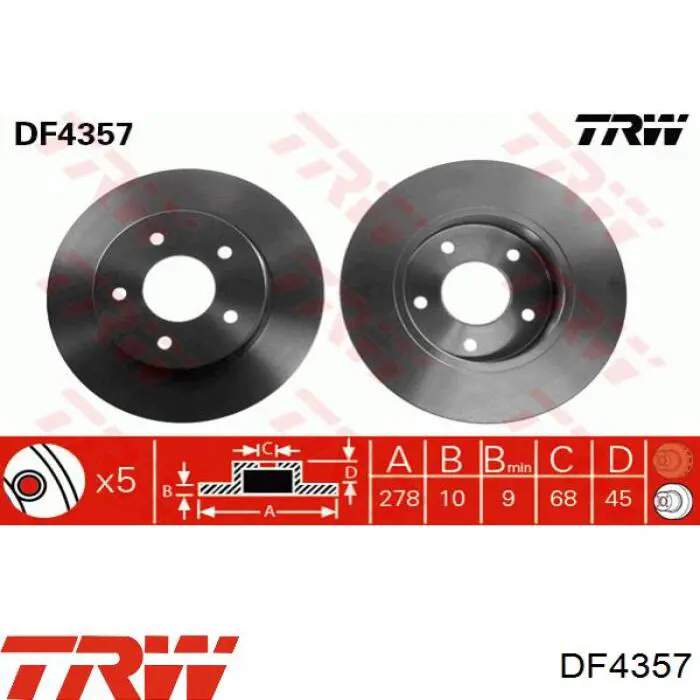 DF4357 TRW диск тормозной задний