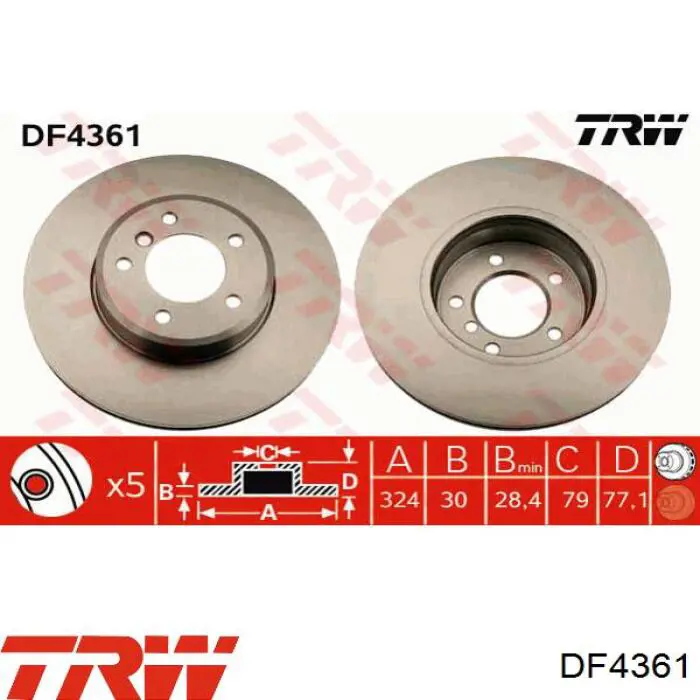 Передние тормозные диски DF4361 TRW
