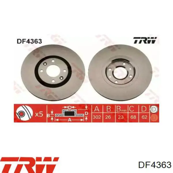 DF4363 TRW диск тормозной передний