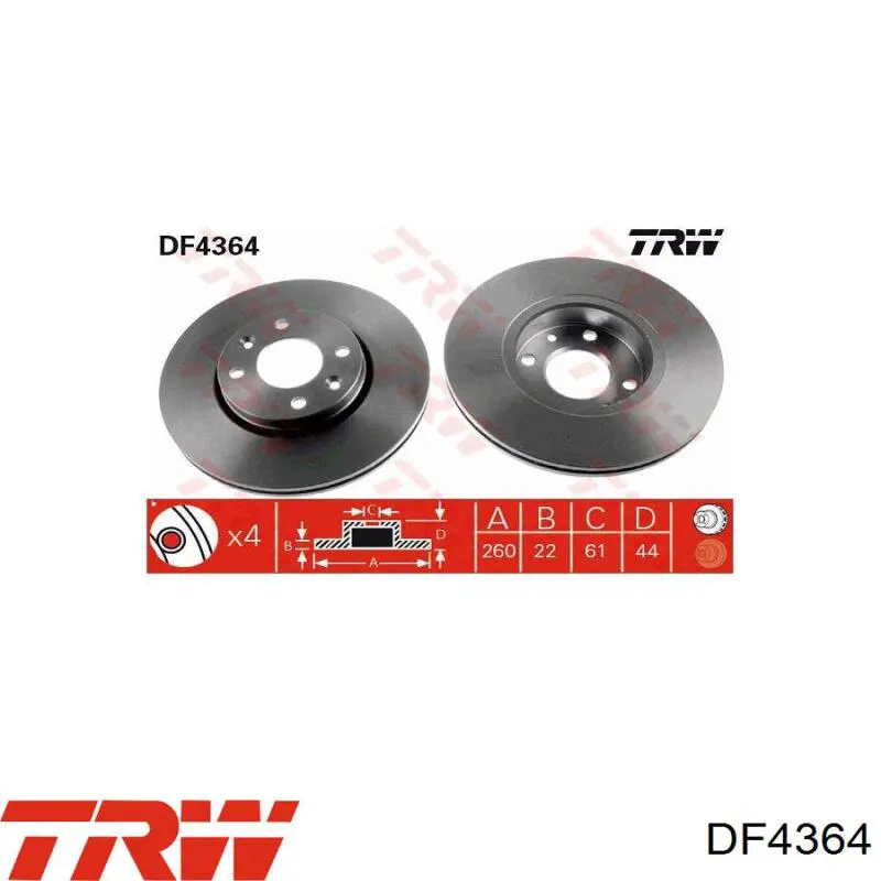 Тормоз дисковый передний TRW DF4364 цена, от 33.94 USD