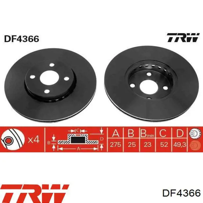 Передние тормозные диски DF4366 TRW