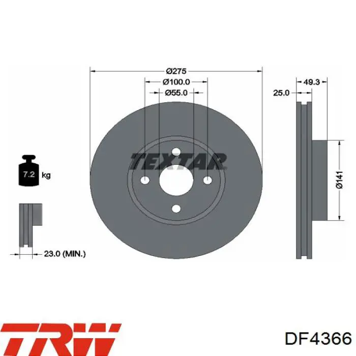 Тормоз дисковый передний TRW DF4366 цена, от 45.85 USD
